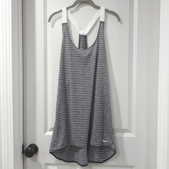 Nike Gray White Striped High Low Sleeveless Tank Dress Swim Cover Up, Nwt Size L - Picture 2 of 12